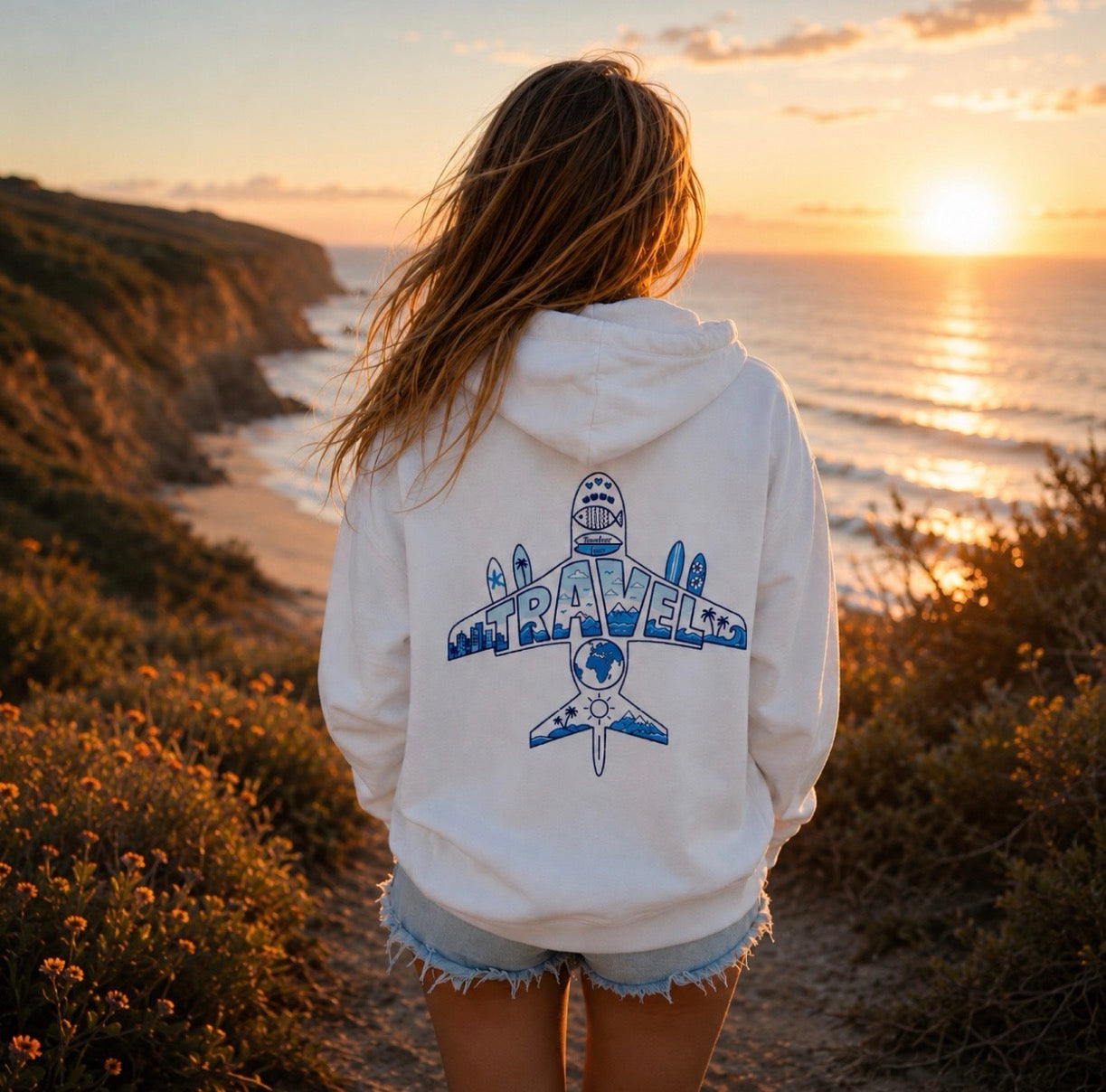 TRVLDAY plane graphic hoodie (white)