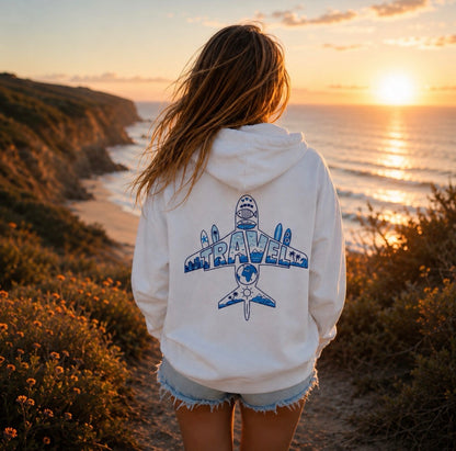 TRVLDAY plane graphic hoodie (white)
