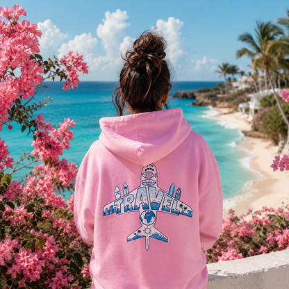 TRVLDAY plane graphic hoodie (pink)